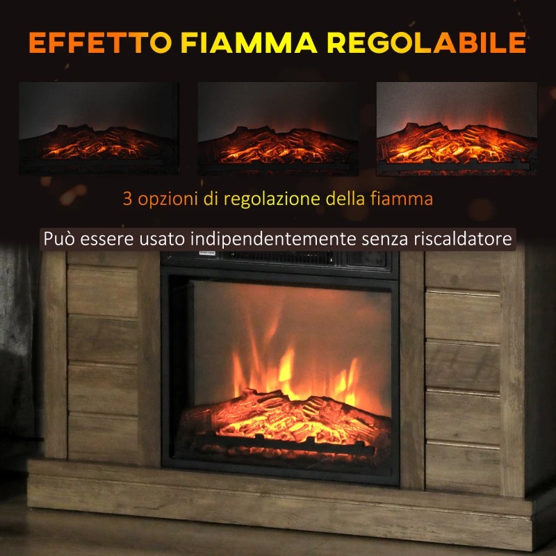 HOMCOM Camino Elettrico 1800W con Effetto Fiamma e Telecomando, in Legno, Metallo e Vetro, 96.5x22x81.7 cm, color Legno
