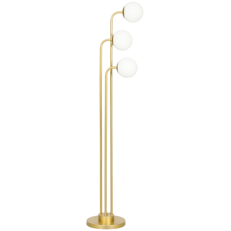 HOMCOM Moderne Stehlampe mit 3 Lampenschirmen, mit Fußschalter, für Wohnzimmer, Schlafzimmer, 3 x E27-Fassung, Goldton