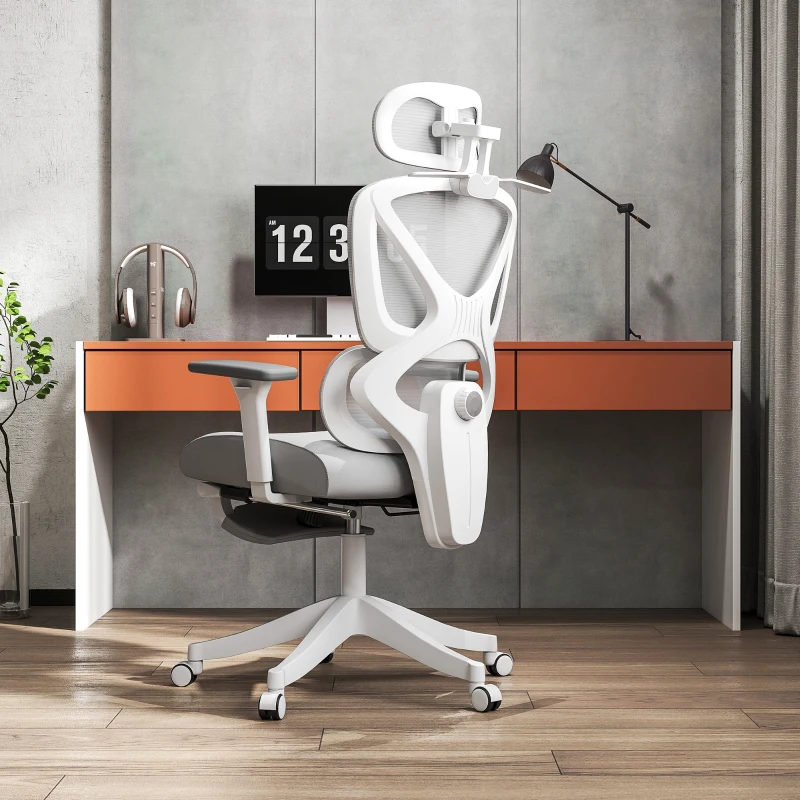 HOMCOM Cadeira de Escritório de Malha Reclinável com Apoio para a Cabeça Ajustável e Altura Regulável  71x70x109-119 cm Cinza