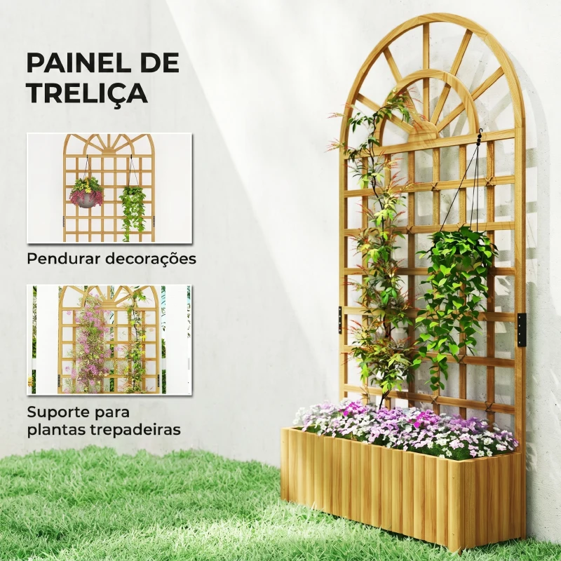 Outsunny Floreira com Treliça de Madeira para Plantas Trepadeiras com Orifícios de Drenagem Floreira Elevada para Jardim 90x30x180 cm Madeira