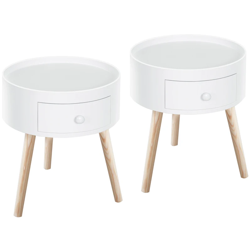 HOMCOM Lot de 2 tables basses - table de chevet - table de nuit ronde - design scandinave table d'appoint bout de canapé