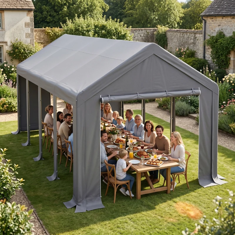 Outsunny 4 x 8 m Marquee Gazebo with Sides, 420g/m² PVC Cover, Heavy Duty Party Tent Canopy & Carport Shelter for Outdoor Event, Wedding, Dark Grey