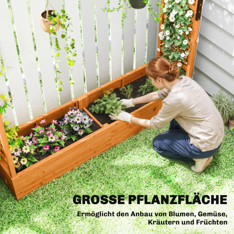 Outsunny Hochbeet mit Rankengitter und Dach, für Blumen, Obst, Gemüse, Kräuter, 196 x 44 x 181 cm, Holz, Orange