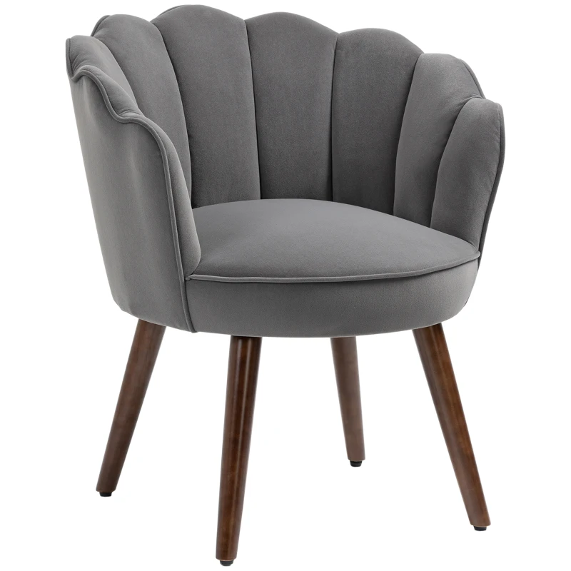 HOMCOM Poltrona in Velluto Imbottita con Schienale a Conchiglia, 66x66x78.5cm, Grigio