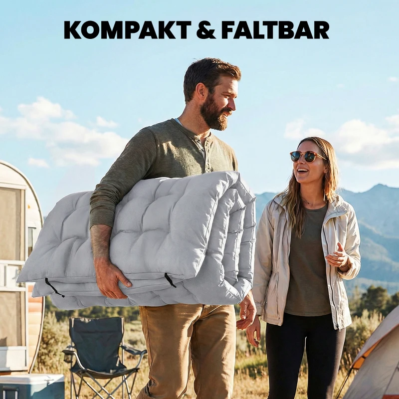 Outsunny Camping Isomatte faltbare 8cm Dick Campingmatratze mit rutschfester Hülle Gurten für Camping 200 x 80 cm Hellgrau