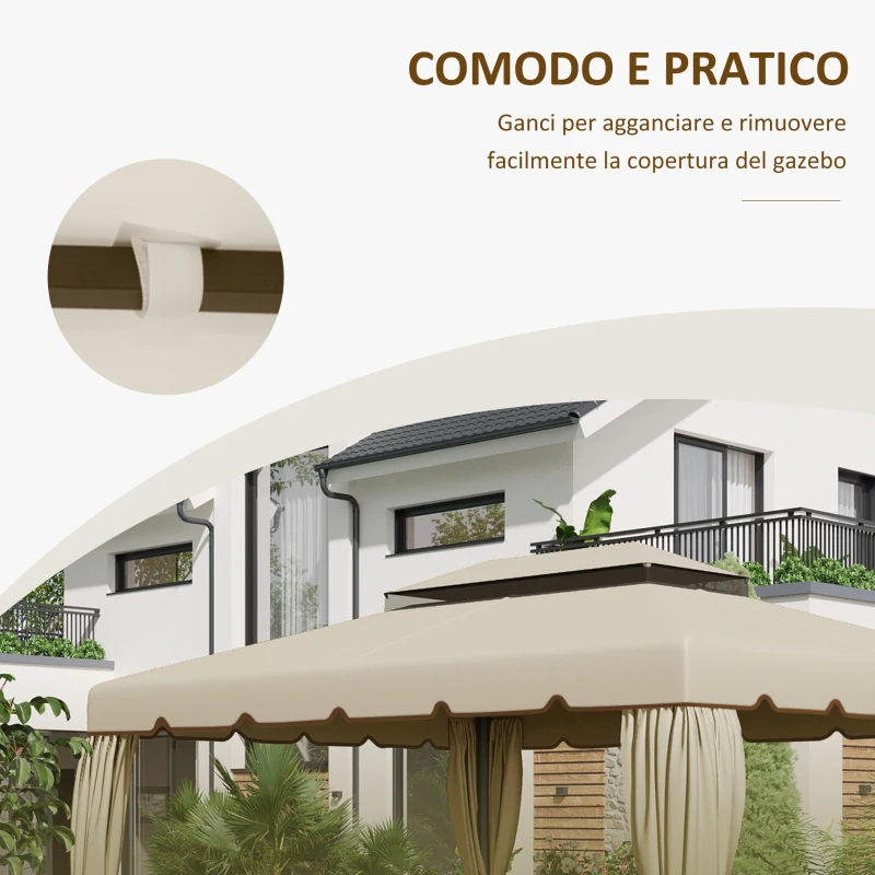 Outsunny Tettuccio di Ricambio per Gazebo da Giardino 3x4m con Tetto a 2 Livelli in Poliestere Beige