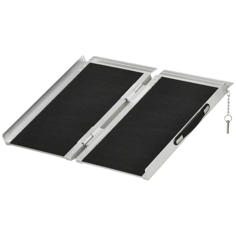 HOMCOM Rampa per Sedia a Rotelle Pieghevole con Guide Laterali, in Lega di Alluminio, 61x72 cm, Argento e Nero