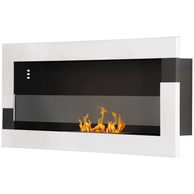 HOMCOM Camino Bioetanolo in Acciaio Inox, 2.5h di Combustione con Serbatoio 1.5L e Copertura 20m², 90x16x40 cm, Argento