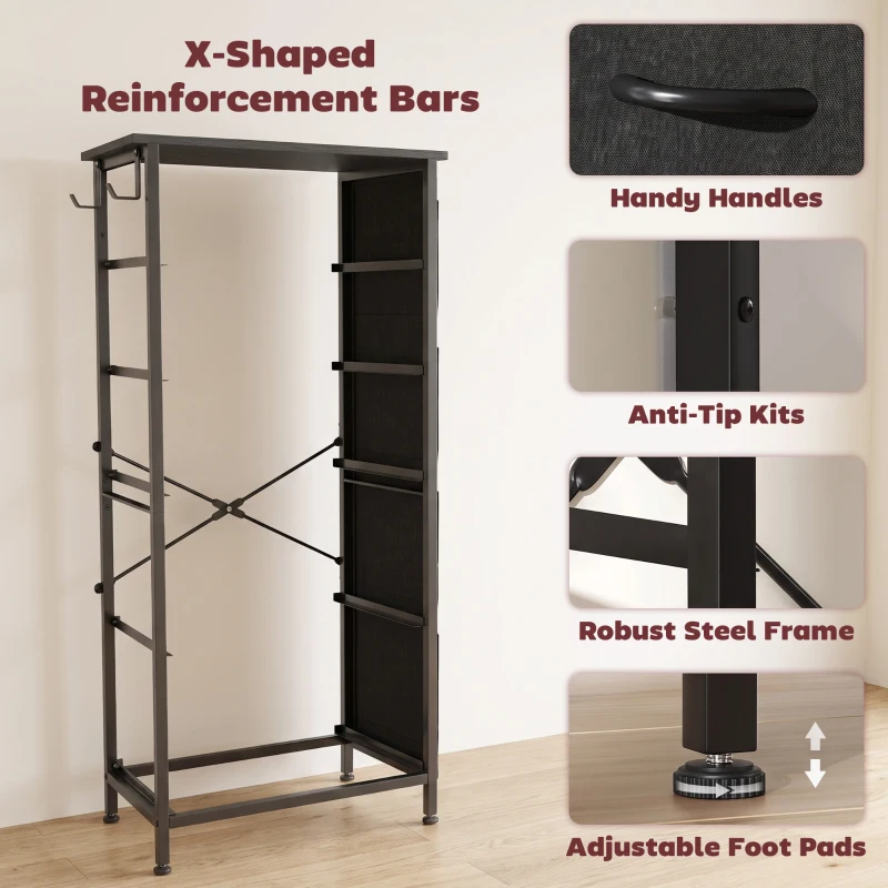 HOMCOM Chest of Drawers, Dresser with 5 Fabric Drawers, Tall Storage Unit with 4 Pockets and 2 Hooks, Steel Frame, Black