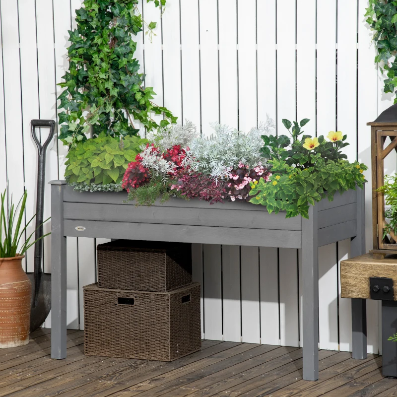 Outsunny Horta Elevada de Madeira 122,5x56,5x76 cm Mesa de Cultivo com Tecido não Tecido e 4 Orifícios de Drenagem para Cultivo de Plantas e Flores Madeira