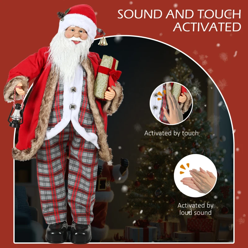HOMCOM 120cm Animated Santa Claus Figure, with Sound - Red