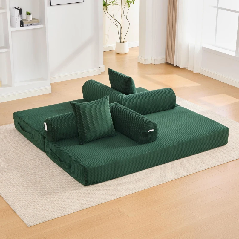 Cozy Compressible Folding Sofa with Detachable Metal Frame, Soft Modular Sectional Couch for Small Apartment, 110L x 33W x 33H cm, Emerald