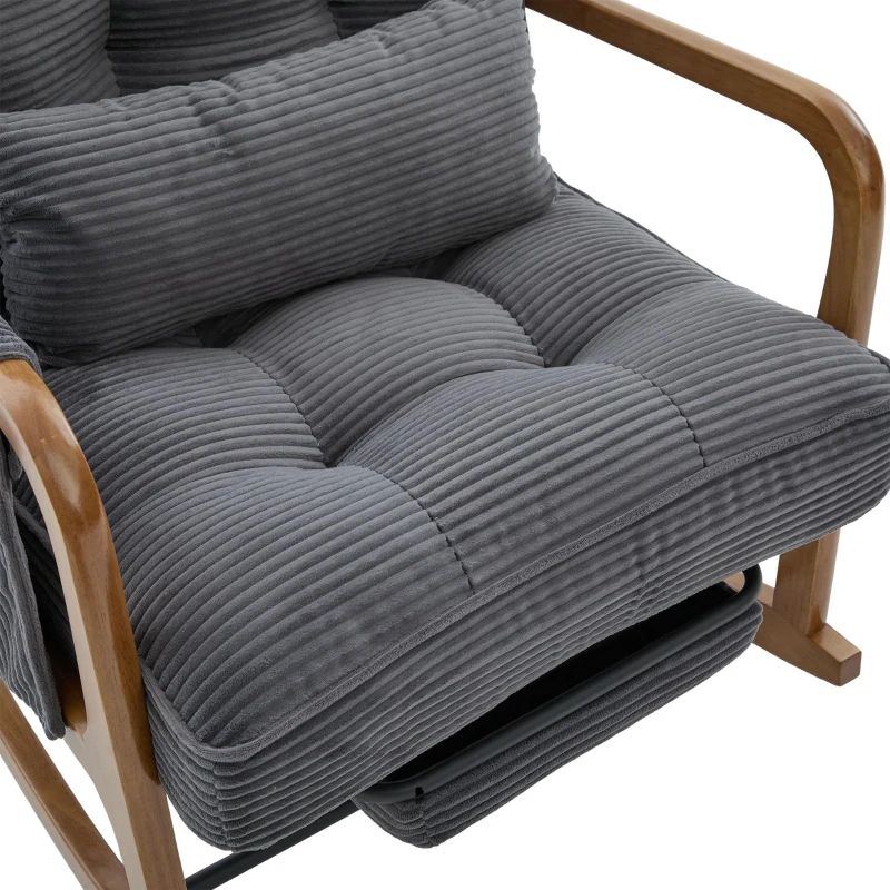 Cozy Rocking Chair with Adjustable Footrest and Side Pocket, Soft Corduroy Glider Armchair for Nursery, 92L x 80W x 70H cm, Gray