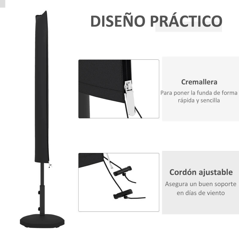 Outsunny Funda para Sombrilla de Jardín Funda Protectora Impermeable de Tela Oxford 420D con Cremallera 178x25/35 cm Negro