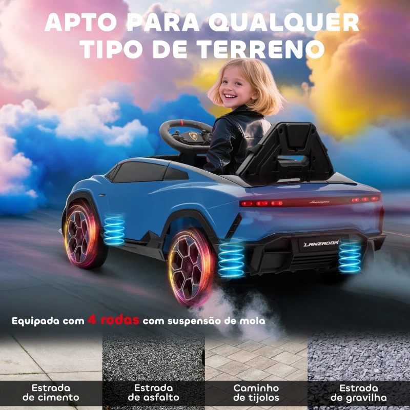 AIYAPLAY Carro Elétrico para Crianças 12V com Motor Duplo Rodas com Suspensão Faróis Música USB 101,5x49x43 cm Azul