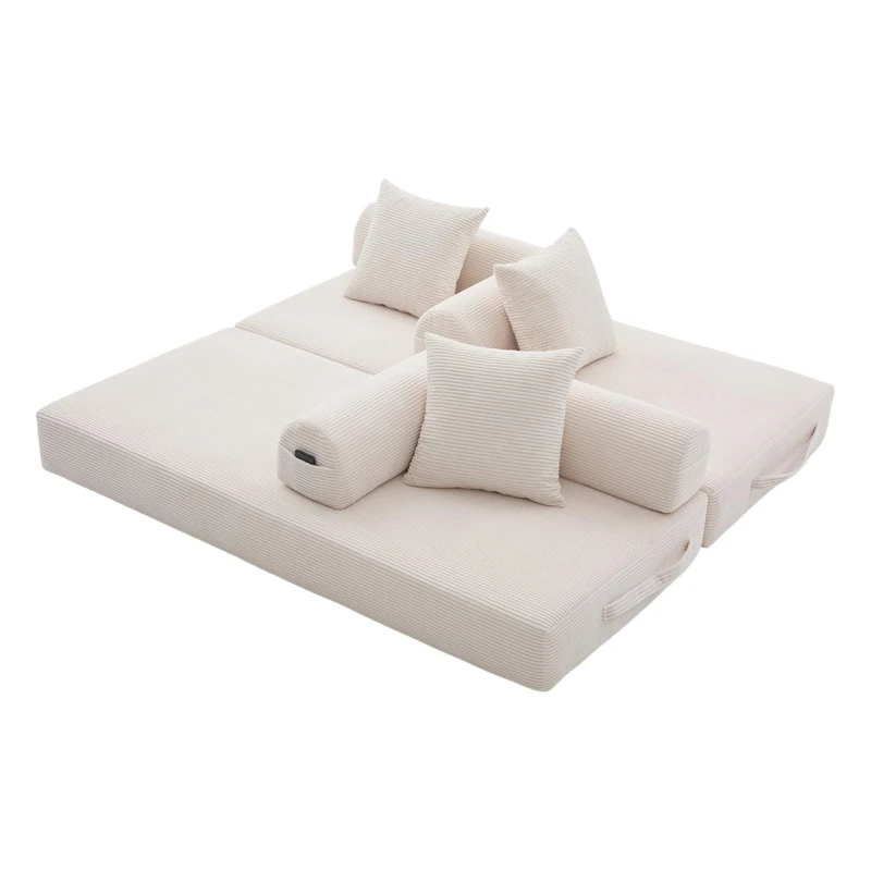 Cozy Compressible Folding Sofa with Detachable Metal Frame, Soft Modular Sectional Couch for Small Apartment, 110L x 33W x 33H cm, Beige
