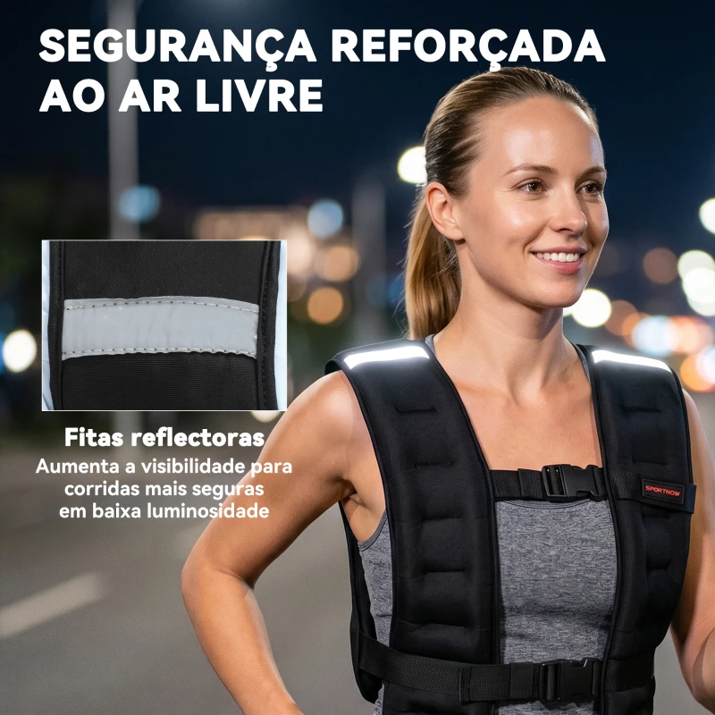 SPORTNOW Colete de Peso 8 kg Colete de Treino com 2 Tiras Ajustáveis e Bandas Reflectoras para Treino de Força Corrida 43x33 cm Preto