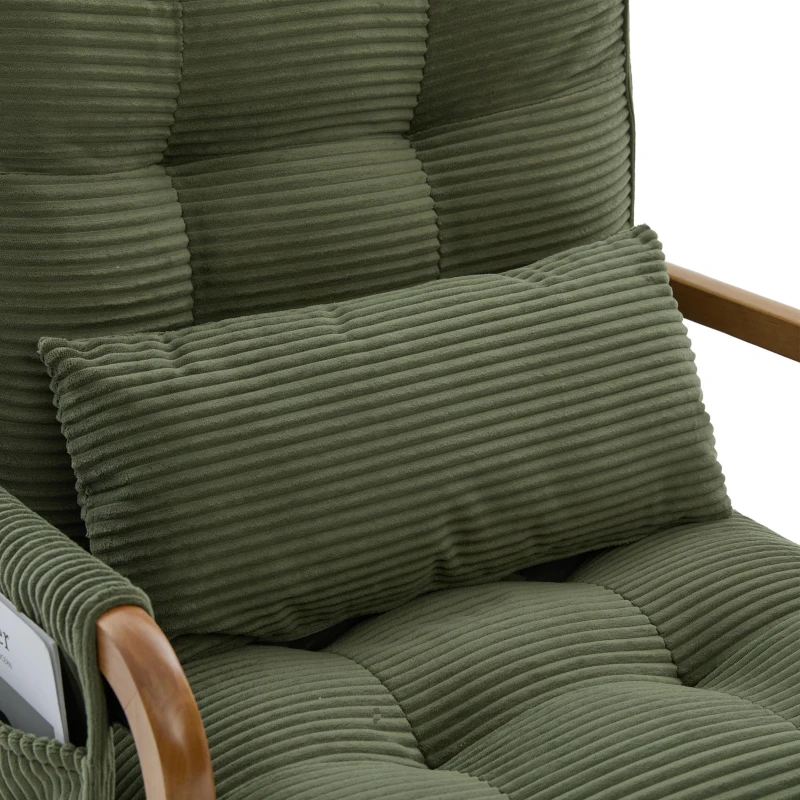 Cozy Rocking Chair with Adjustable Footrest and Side Pocket, Soft Corduroy Glider Armchair for Nursery, 92L x 80W x 70H cm, Green