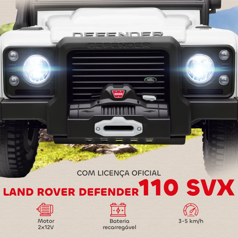 AIYAPLAY Carro Elétrico para Crianças com Licença Land Rover 12V Controlo Remoto Sistema de Suspensão USB MP3 Velocidade Ajustável Faróis 115x61x61 cm Branco