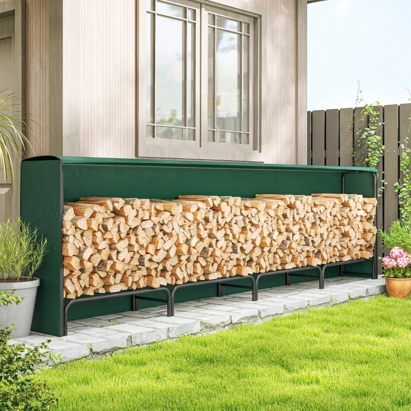 Outsunny Portalegna da 1m³ Regolabile con Telo Impermeabile in PE, in Metallo, 360x36x99cm, Nero e Verde Scuro