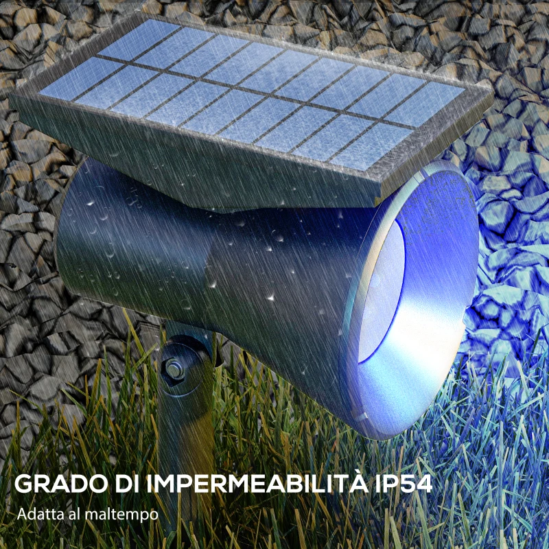 Outsunny Set 2 Luci da Giardino Solari RGB con 2 Modalità di Illuminazione, in PP e PC, 10.6x15x38 cm, Nero