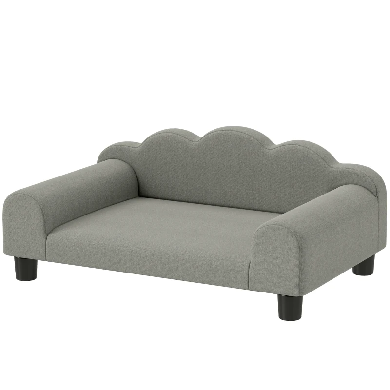 PawHut Canapea pentru câini cu brațe de sprijin, din lemn și material textil French Terry, 66x42x28,5 cm, gri