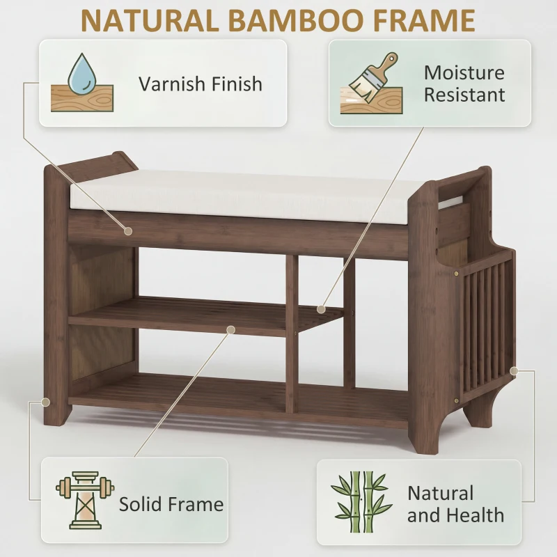 HOMCOM Shoe Bench 2-Tier Boot Section Entryway Storage Bench Cushioned Seat 80 x 30 x 50 cm Dark Brown and Cream