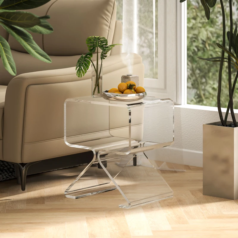 HOMCOM Tavolino Basso Geometrico a 2 Livelli  in Acrilico con Gambe Triangolari, 40x30x45 cm, Trasparente