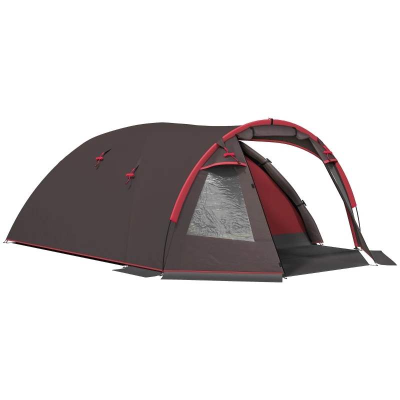 Outsunny Tenda da Campeggio da 2-4 Persone con Stanze Separate, Impermeabile con Doppie Porte, Grigio
