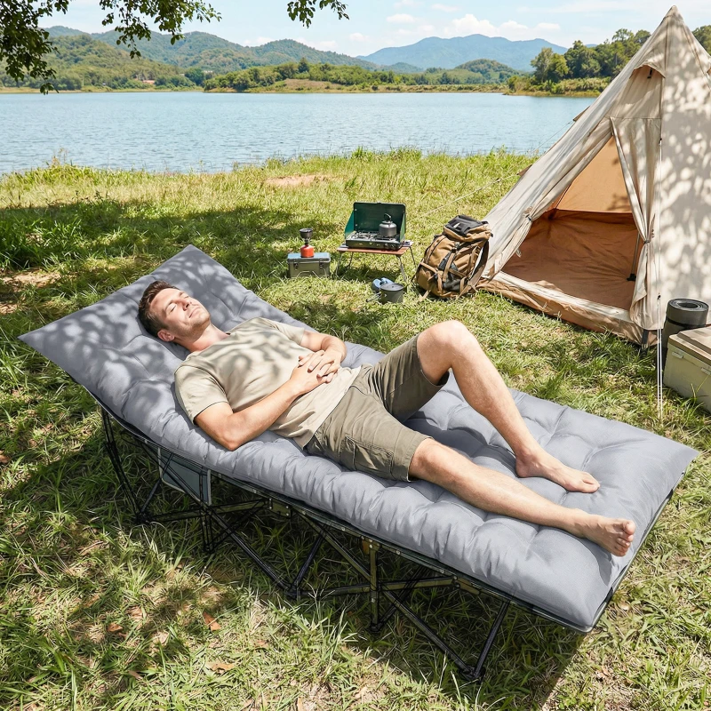 Outsunny Camping Isomatte faltbare 8cm Dick Campingmatratze mit rutschfester Hülle Gurten für Camping 200 x 80 cm Hellgrau