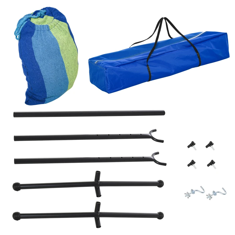 Outsunny 298 x 117cm Hammock with Stand Camping Hammock with Portable Carrying Bag, Adjustable Height, 120kg Load Capacity, Green Stripe