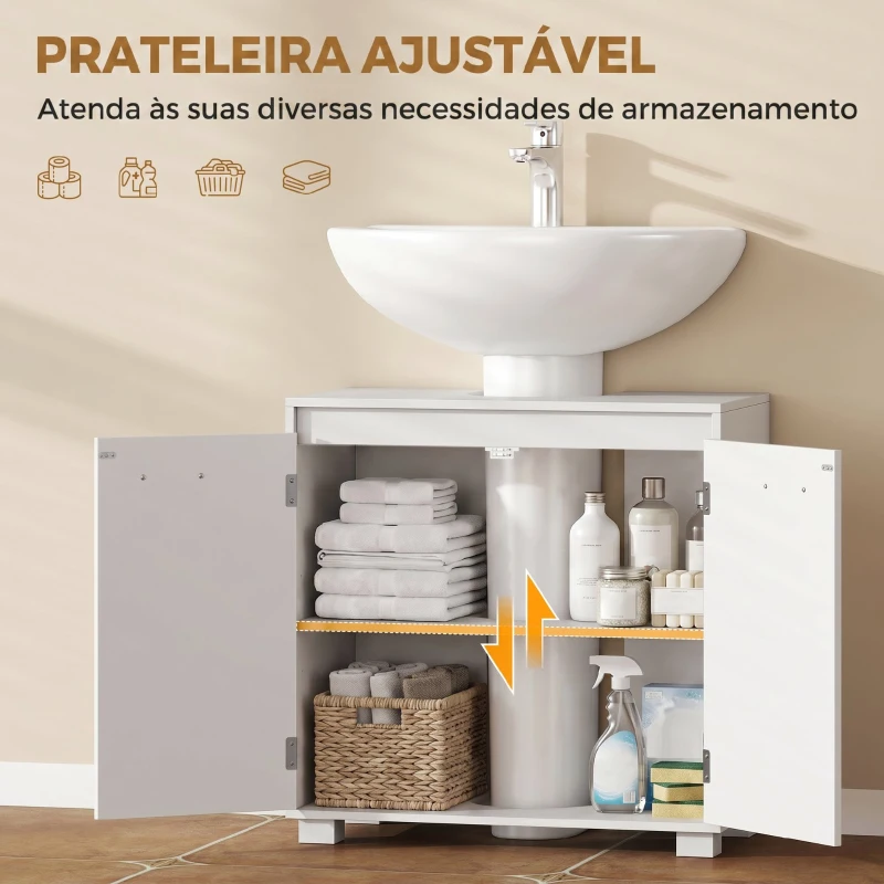 HOMCOM Móvel de Casa de Banho Moderno e Independente para Lavatório com Recorte em U e Prateleira Ajustável, Branco