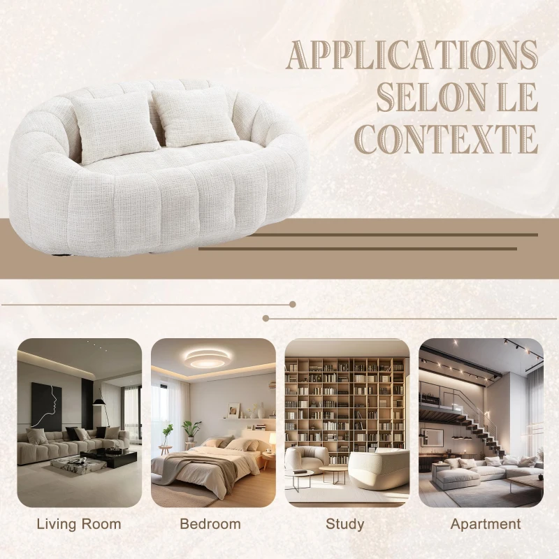 Cozy Oversized Bean Bag Sofa with 2 Matching Pillows, Soft 2-Seat Sectional Couch for Living Room and Bedroom, 145L x 95W x 63H cm, Beige
