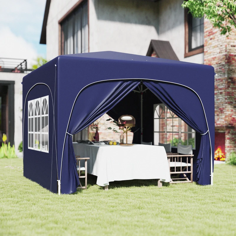Outsunny Tenda Dobrável 3x3 m com Painéis Laterais UPF50+ Tenda de Jardim com Altura Ajustável e Bolsa de Transporte Azul Escuro
