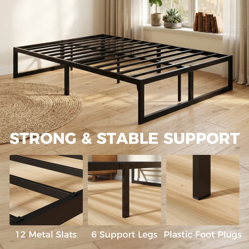 HOMCOM 4ft Small Double Bed Frame with Underbed Storage and Steel Slat Support, 32.5 cm Height, Noise-Free, Black