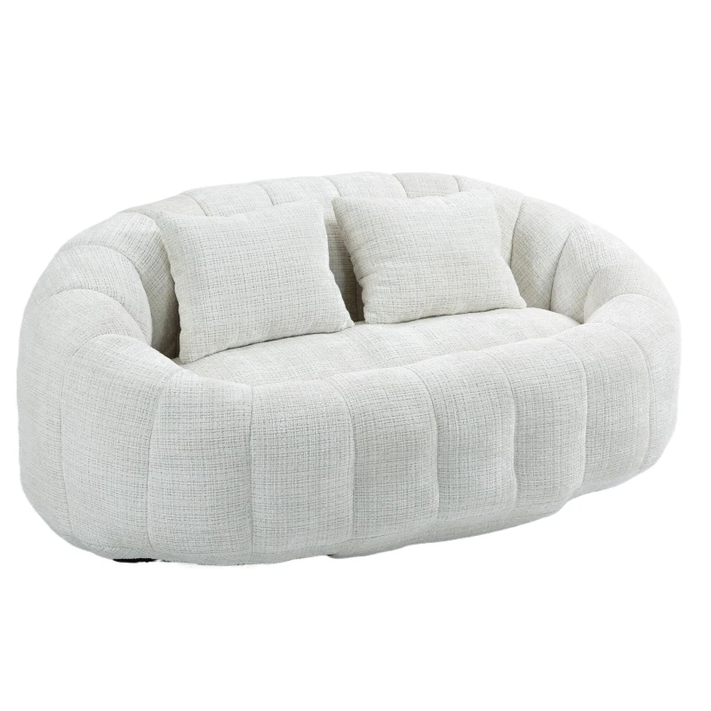 Cozy Oversized Bean Bag Sofa with 2 Matching Pillows, Soft 2-Seat Sectional Couch for Living Room and Bedroom, 145L x 95W x 63H cm, Beige
