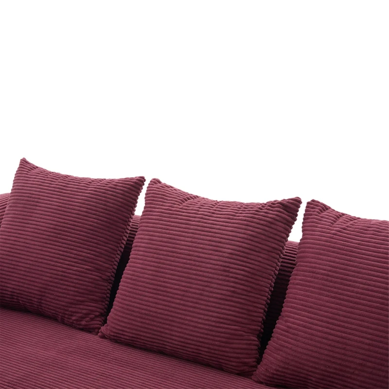 Cozy Compressible Folding Sofa with Detachable Metal Frame, Soft Modular Sectional Couch for Small Apartment, 110L x 33W x 33H cm, Wine Red