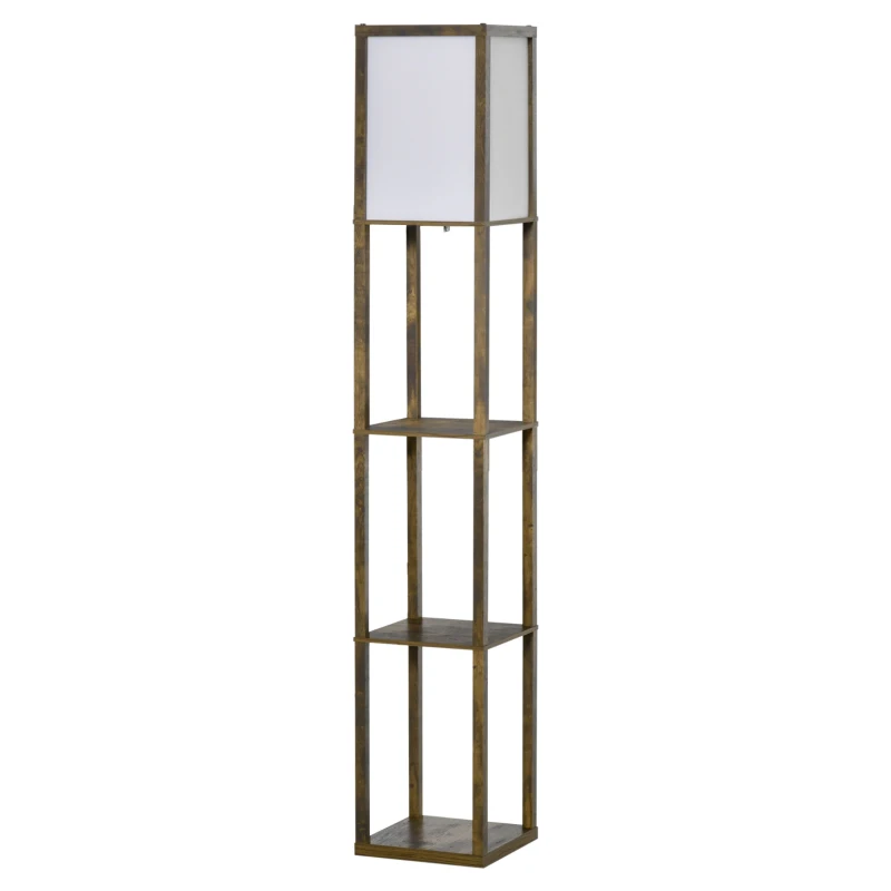 HOMCOM Stehlampe mit Regalen, Stehleuchte, Holz, 26 x 26 x 160 cm, für Wohn-/Schlafzimmer (Ohne Glühbirne)