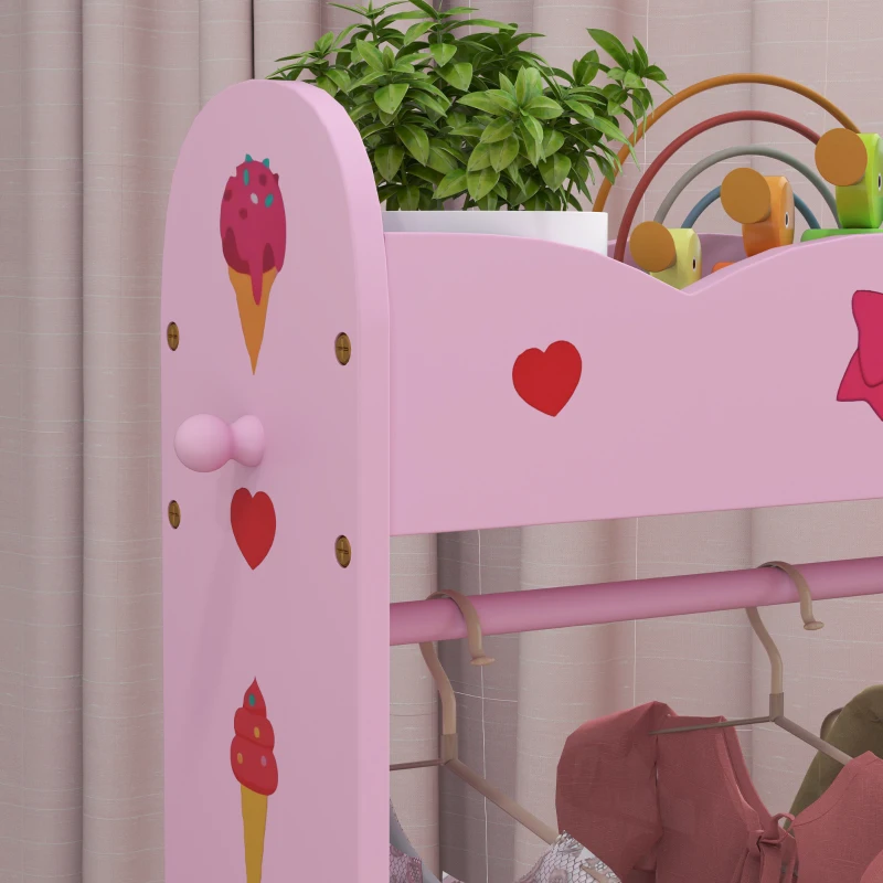 AIYAPLAY Kids Clothes Rail with Two Shelves, for 3-8 Years, Pink