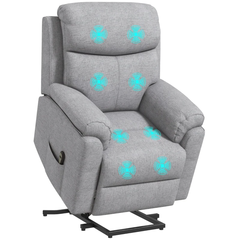 HOMCOM Elektrischer Aufstehsessel, Sessel mit Aufstehhilfe, Relaxsessel mit Schlaffunktion, Leinenoptik, 83 x 89 x 102 cm, Grau(m-12)