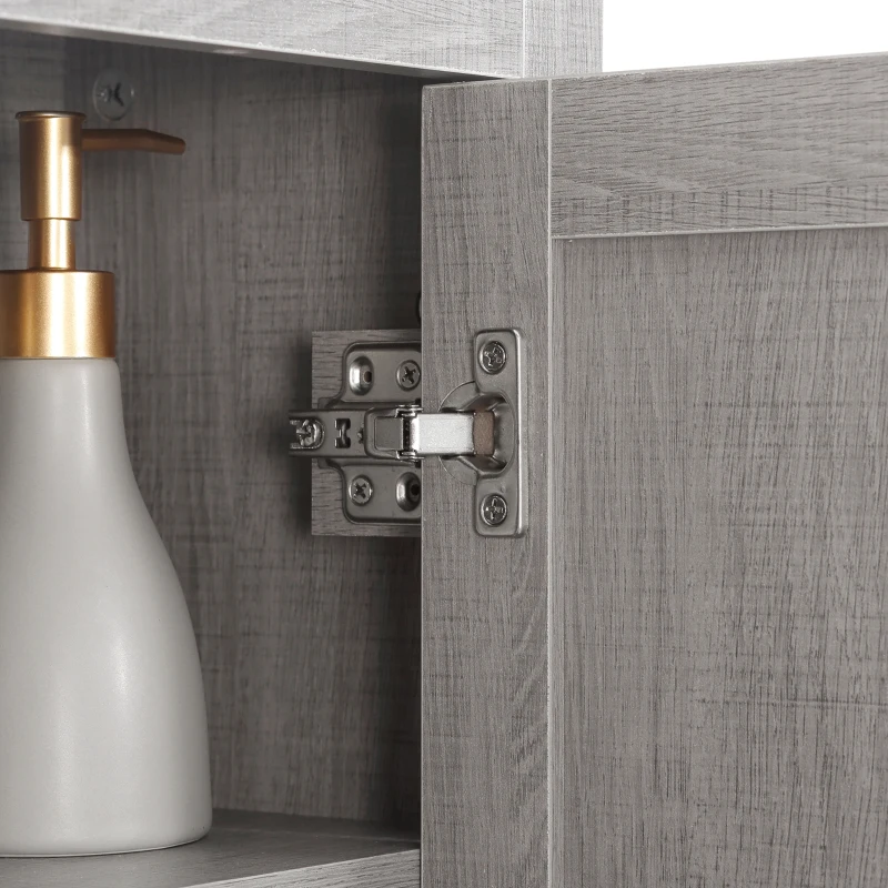kleankin Pensile Bagno con 3 Ripiani Aperti e Armadietto in Legno Truciolare, 48x20x50cm, Grigio