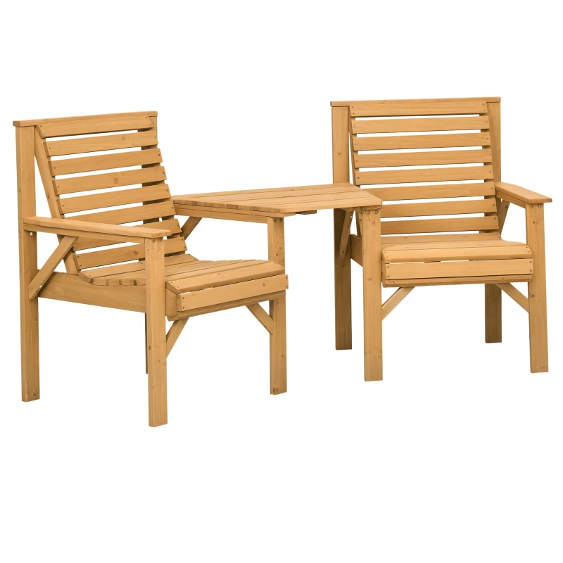 Outsunny Bistro-Set 3-teilig aus Holz Wetterfest Gartenmöbel Set mit Lamellendesign Sonnenschirmloch Braun