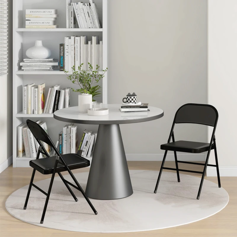 HOMCOM 2er-Set Klappstühle, Tragbare Bürostühle, Metallbeine, Faltstuhl für Büro, Empfang, Wartezimmer, Kunstleder, Schwarz