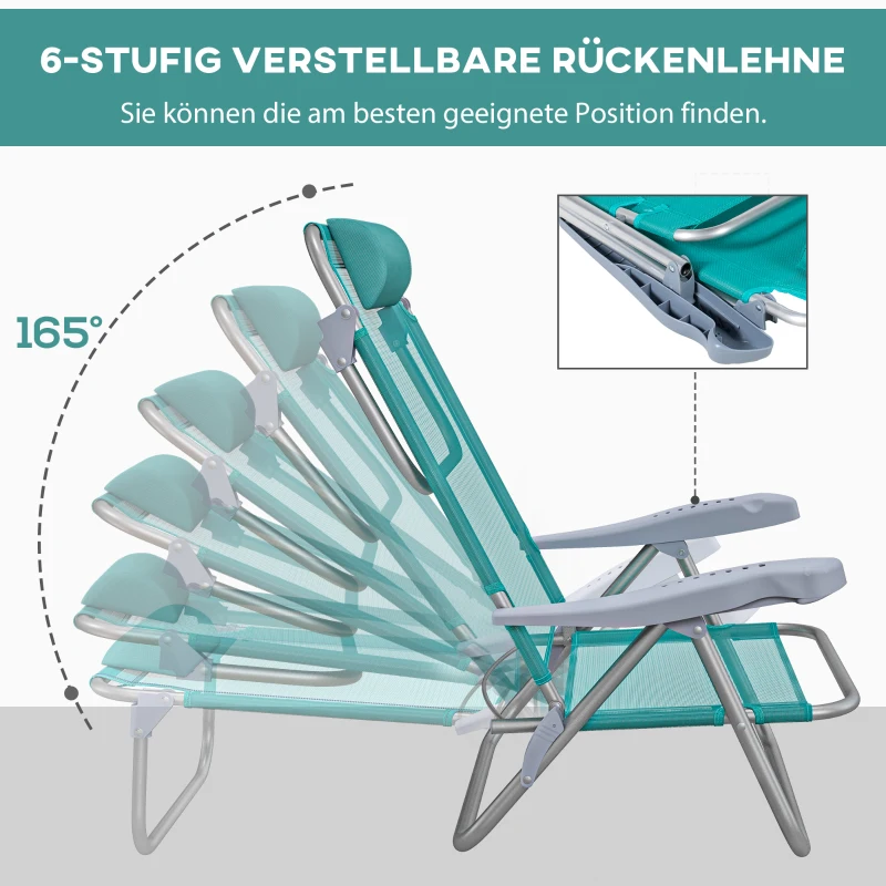 Outsunny 2er Set Campingstühle klappbar Campingstuhl mit 6-fach verstellbarer Netzrückenlehne Kopfstütze 62 x 65 x 80 cm Türkis
