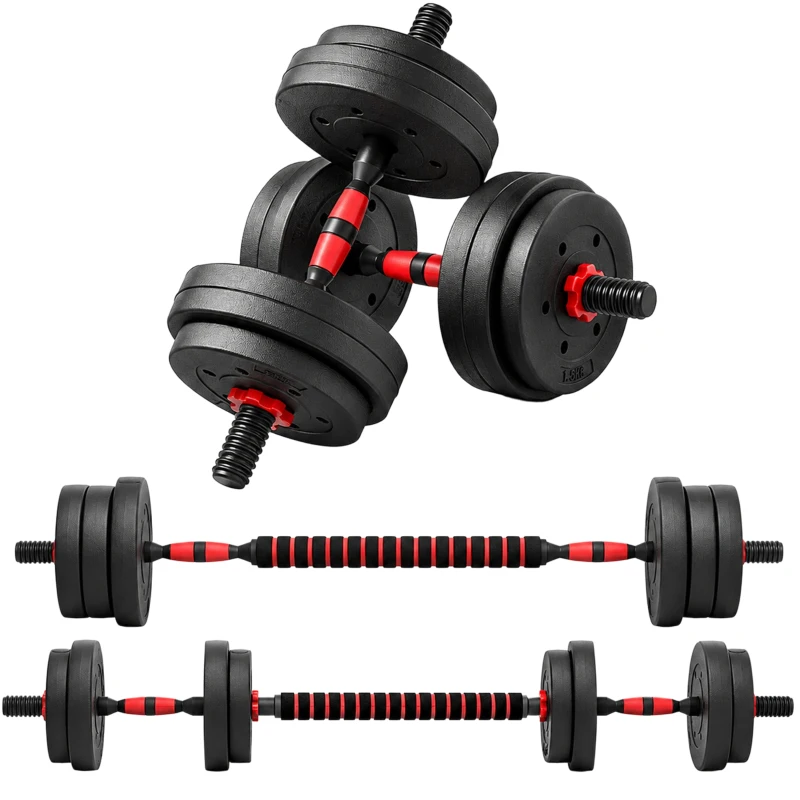 HOMCOM Ensemble d'haltères Courtes Total 15 Kg 2 en 1 poids réglable Barres incluses - entraînement Musculaire & haltérophilie
