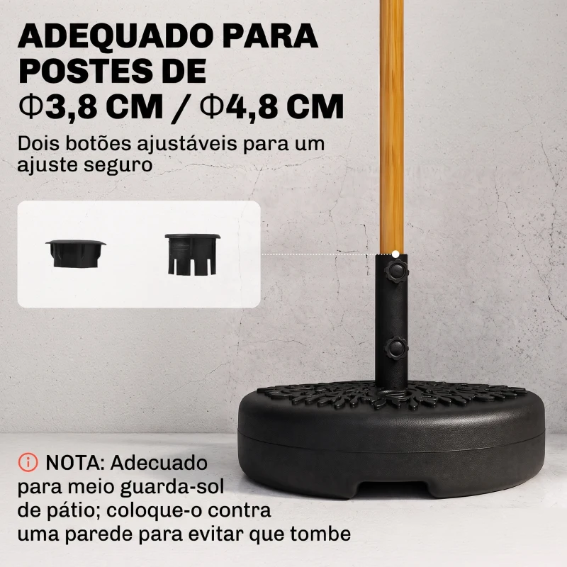 Outsunny Base de Parede para Chapéu de Sol Suporte Semicircular para Chapéu de Sol Preenchido com Areia 21kg ou Água 18kg para Jardim Pátio Terraço Exterior 50x31x18cm Preto