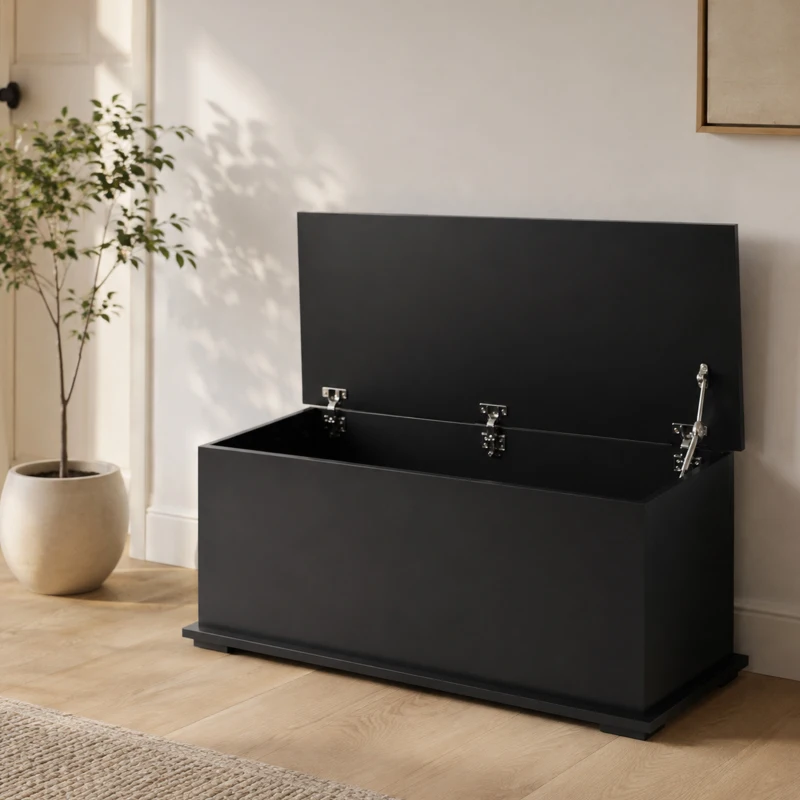 HOMCOM Baú de Armazenamento de Madeira Banco de Armazenamento para Dormitório Sala de Estar Carga Máxima 60kg 100x40x40 cm Preto
