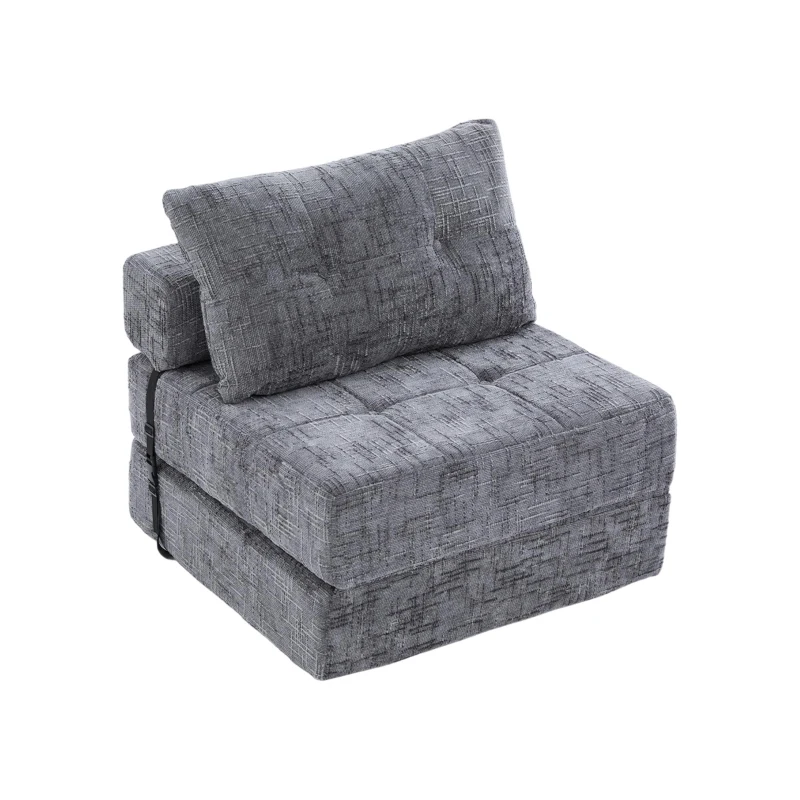 Cozy Convertible Floor Sofa Bed with Button-Tufted Detailing, Soft Chenille Folding Sleeper Couch for Living Room, 180L x 79W x 57H cm, Gray