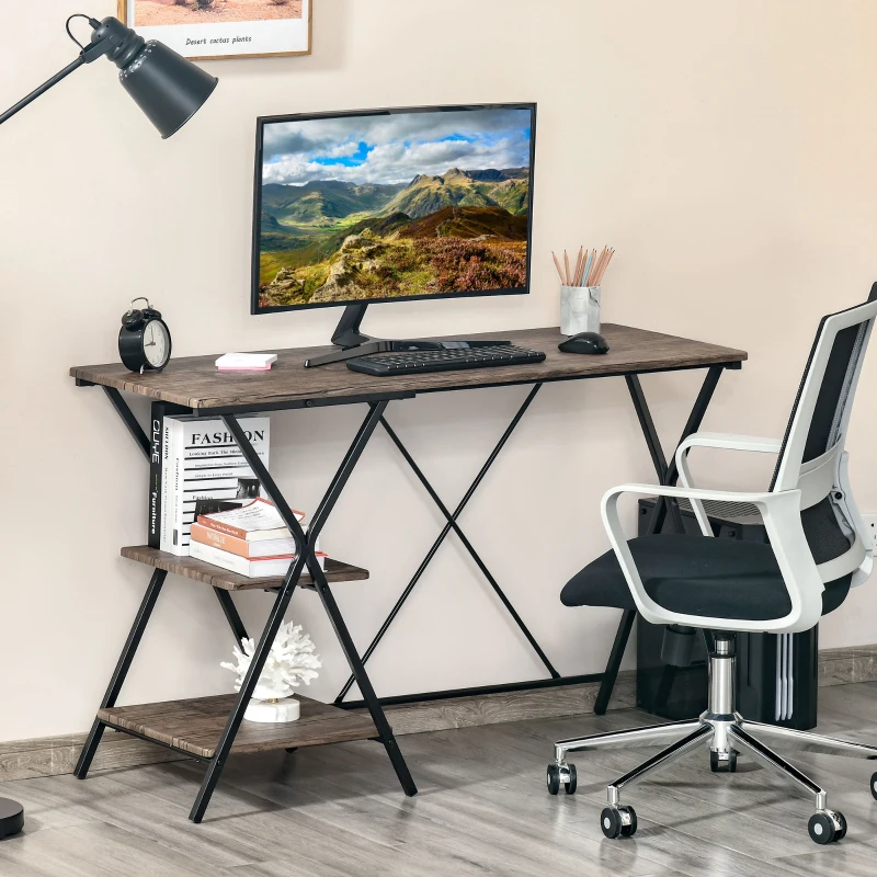 HOMCOM Computer Desk with Shelves, Wood Grain Writing Desk with 2-Tier Storage Shelves Home Office Desk Study Table Work Desk Corner Desk, Brown