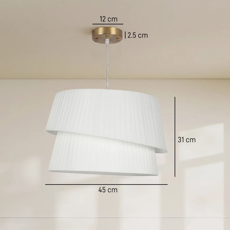 HOMCOM Lampă suspendată elegantă cu abajur dublu, reglabilă pe înălțime, pentru living, Alb